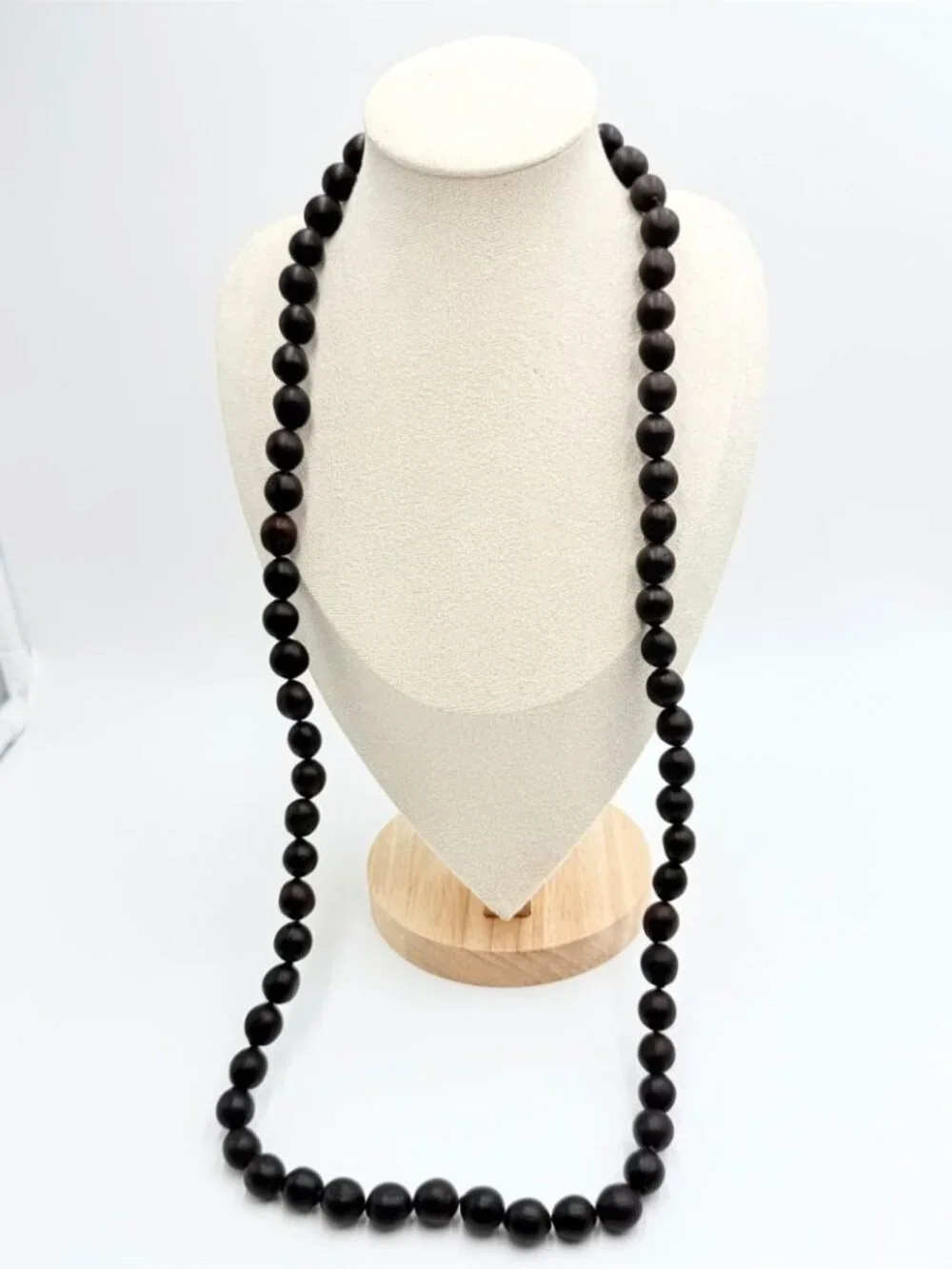 Vintage Graduated Cocoa Brown Wooden Bead Necklace Boho Statement